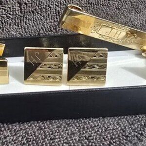 Customized Vintage Mens 3 Cufflinks & 2 Tie Tacks Initials JH